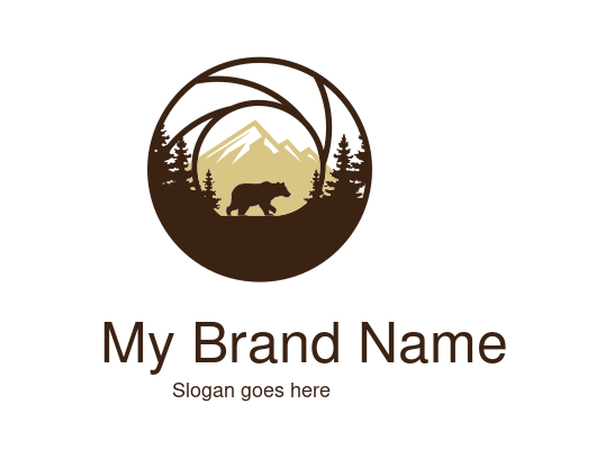 Brown Bear in Mountain Forest Circle Logo Design for Outdoor Adventure and Wildlife Brands